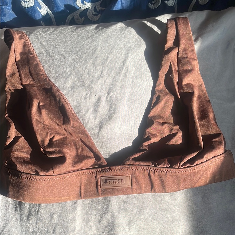SKIMS Brown Swim Plunge Bikini Top